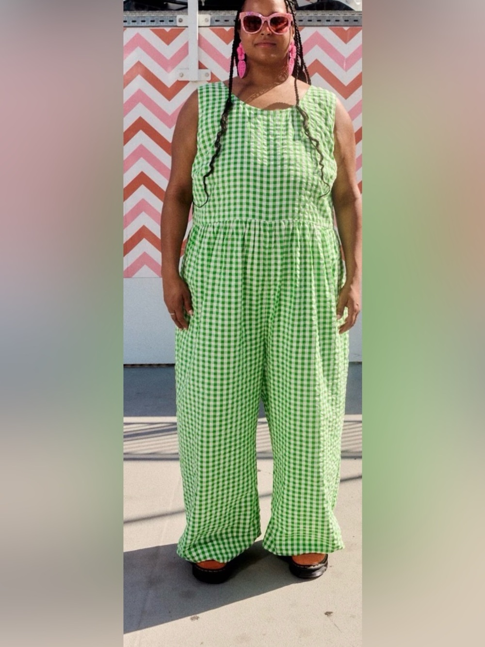 NWT Lucy and Yak Bellamy - Wide Leg Cotton Jumpsuit in Green Gingham